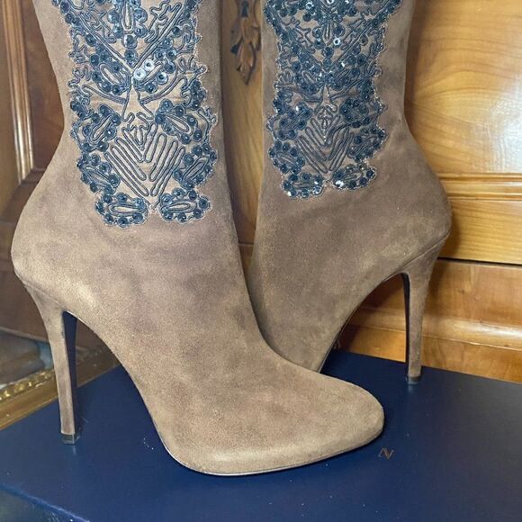Ralph Lauren 2010 Collection Made in Italy Corita Brown Kid Suede Soutache Boot - Picture 9 of 16